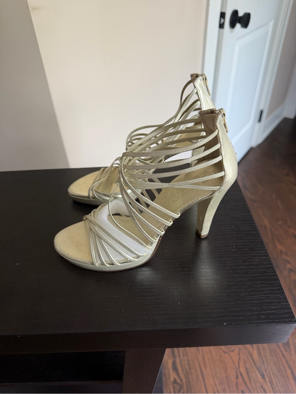 New York Transit Strappy Metallic Gold High-Heel Sandals